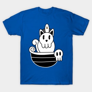 Pirate Skull Cat Rides Ship T-Shirt